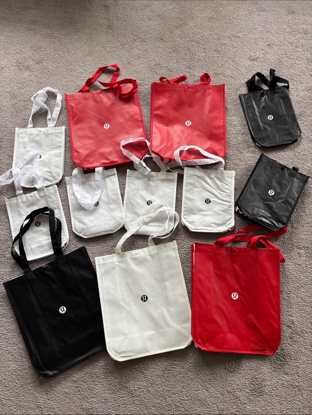 NW Lululemon Logo Tote Bags - Red, White, Black